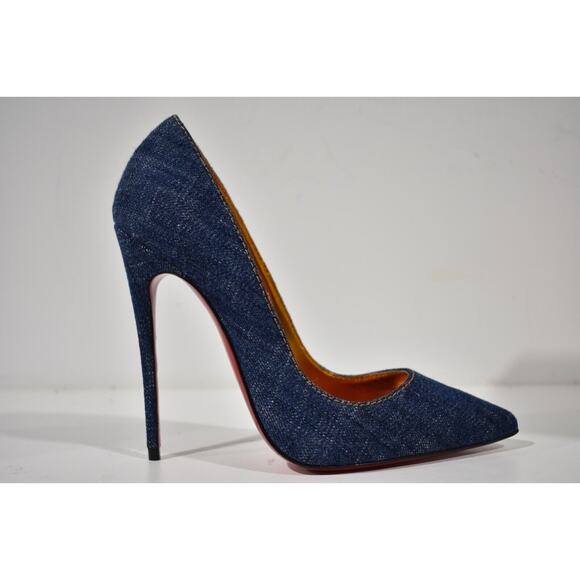 Christian Louboutin So Kate 120 Blue Denim Saba Gold Stiletto Heel Pump 35.5 - Picture 3 of 12